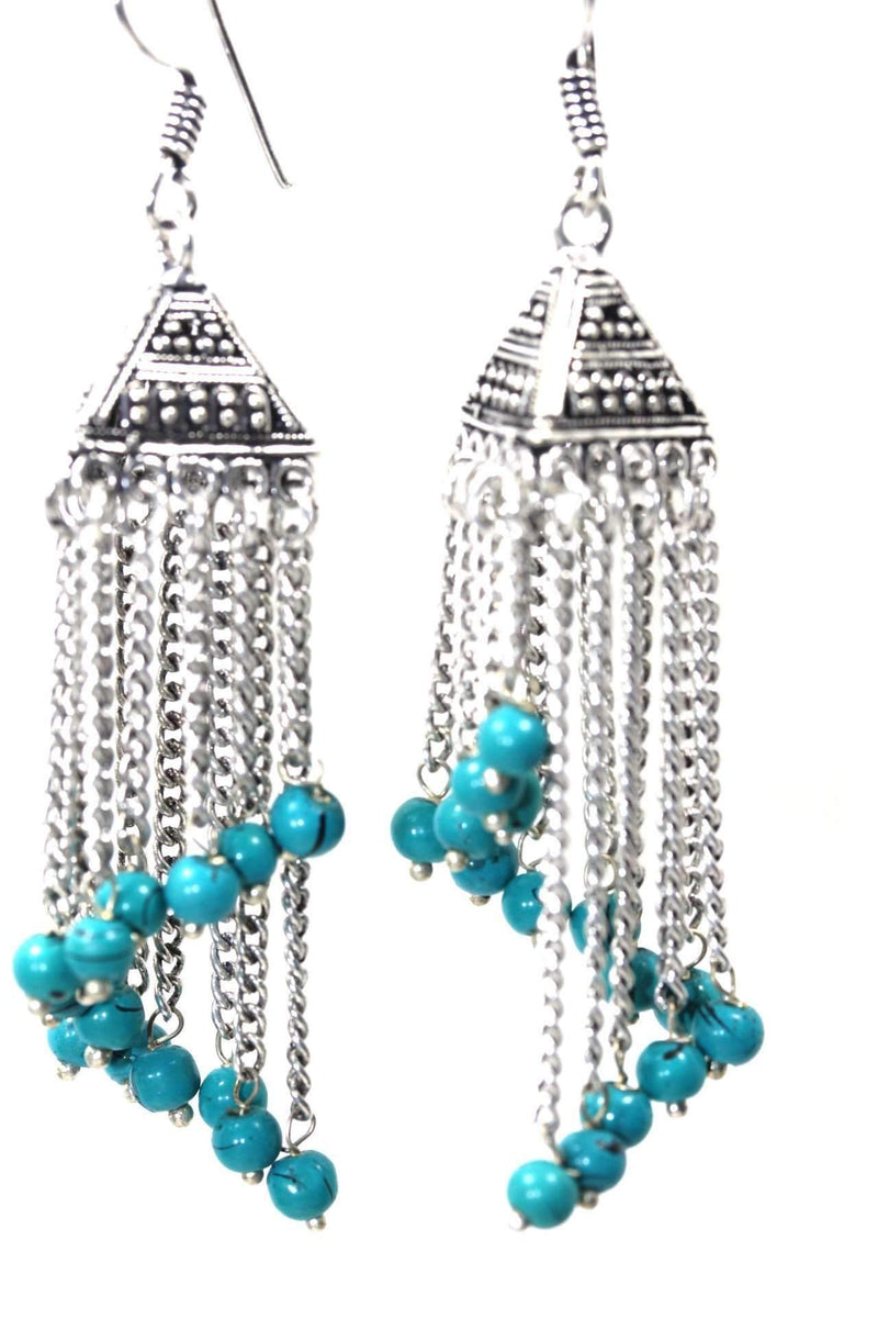 Turquoise Curving Dangle Chandelier Bead Earrings