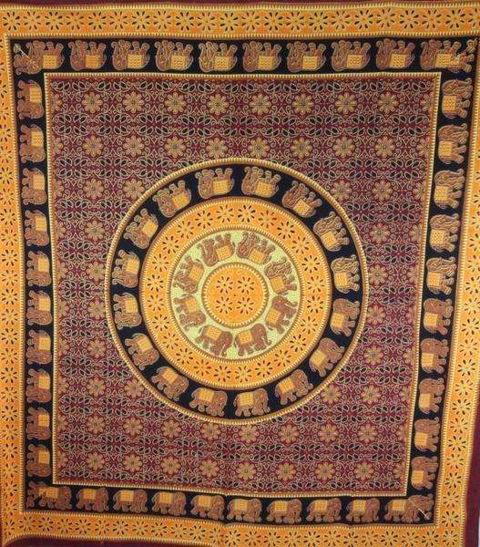 Violet Bagru Elephant Mandala Tapestry