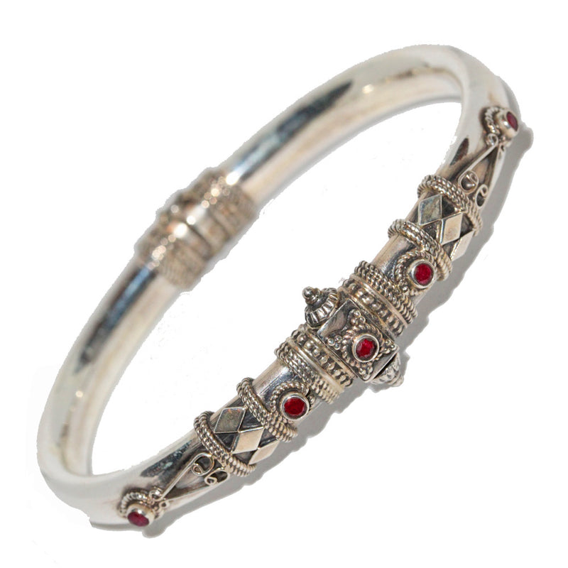 Artisan Unique Handmade Raw Ruby Tribal Style Hinged Bangle with Barrel Screw Clasp