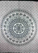 Beige & Black Elephant Mandala Self Design Tapestry
