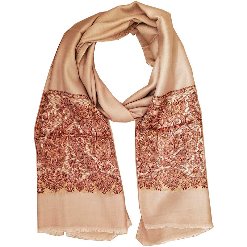 Beige Reversible Faux Pashmina Fabric Silk Rayon Blend Paisley Print Scarf Shawl | @wildlotusbrand | Wild Lotus®