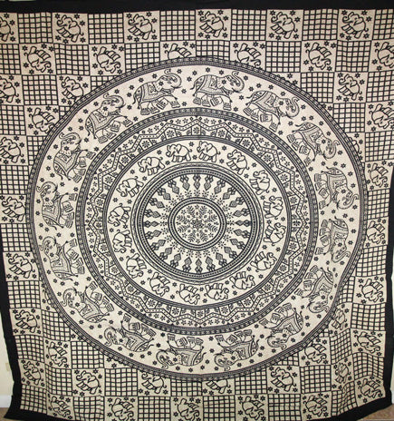 Black Baby Elephant Chakra Mandala Tapestry