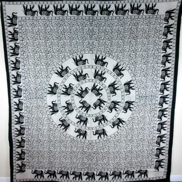 Black & White Festival Elephant Mandala Tapestry