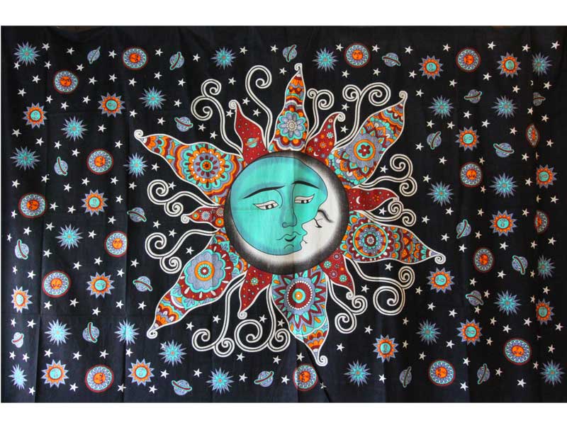 Black Celestial Sun and Moon Horizontal Wall Art Canvas Tapestry | Wild Lotus® | @wildlotusbrand