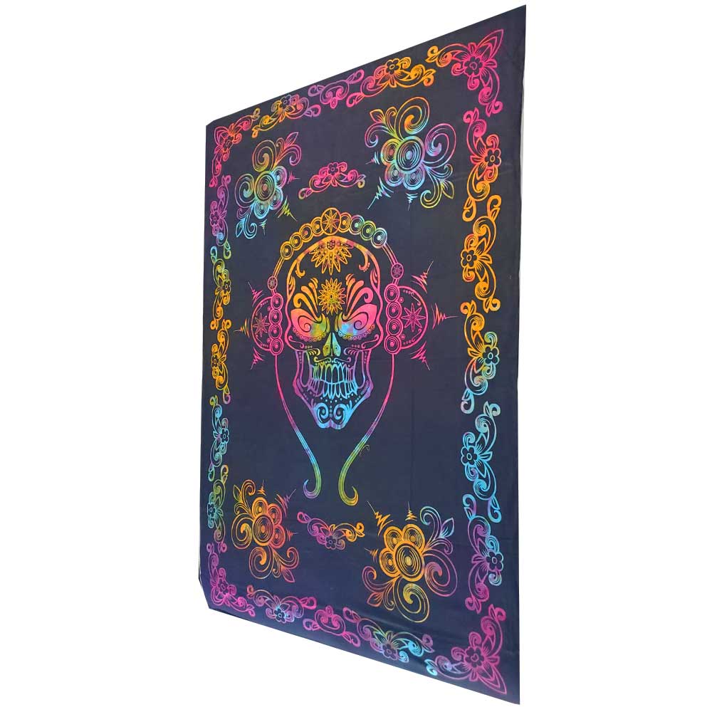 Gothic Skull Tapestry Tie Dye Pattern with Floral Border | Wild Lotus® | @wildlotusbrand