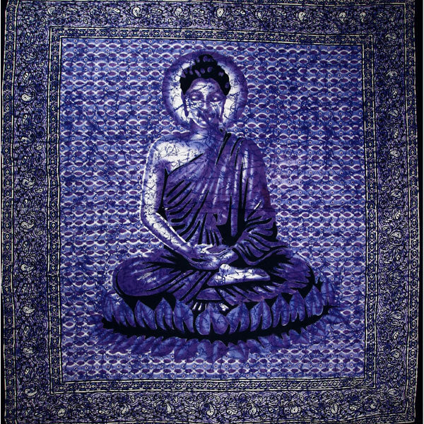 Blue Buddha In Meditation Batik Style Tapestry