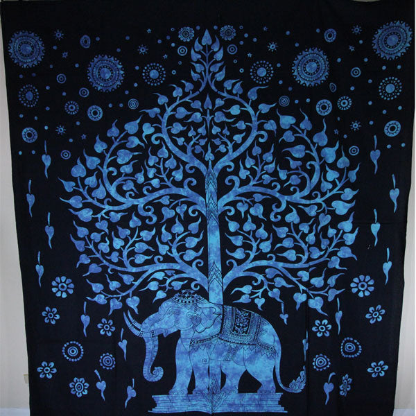Blue Decorative Majestic Elephant & Tree Of Life Tapestry