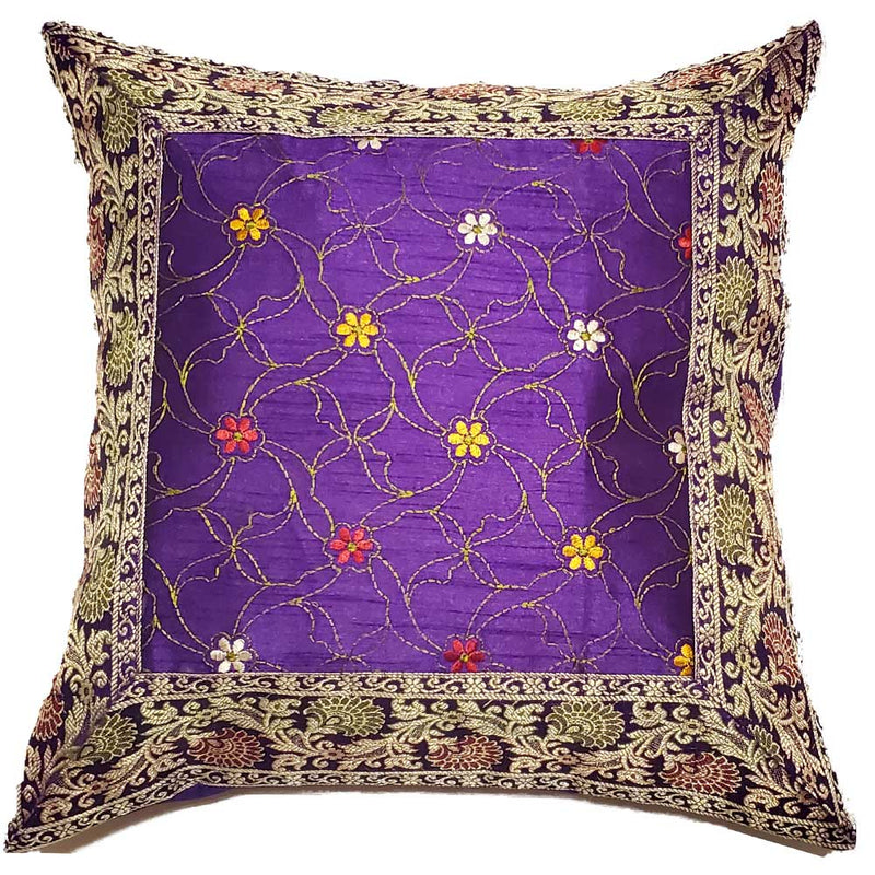 Purple Jacquard Embroidery Design Patchwork Cushion Cover Home Accent Furnishing - 16" x 16" | Interior Design | Home Decoration | Collectible | @wildlotusbrand