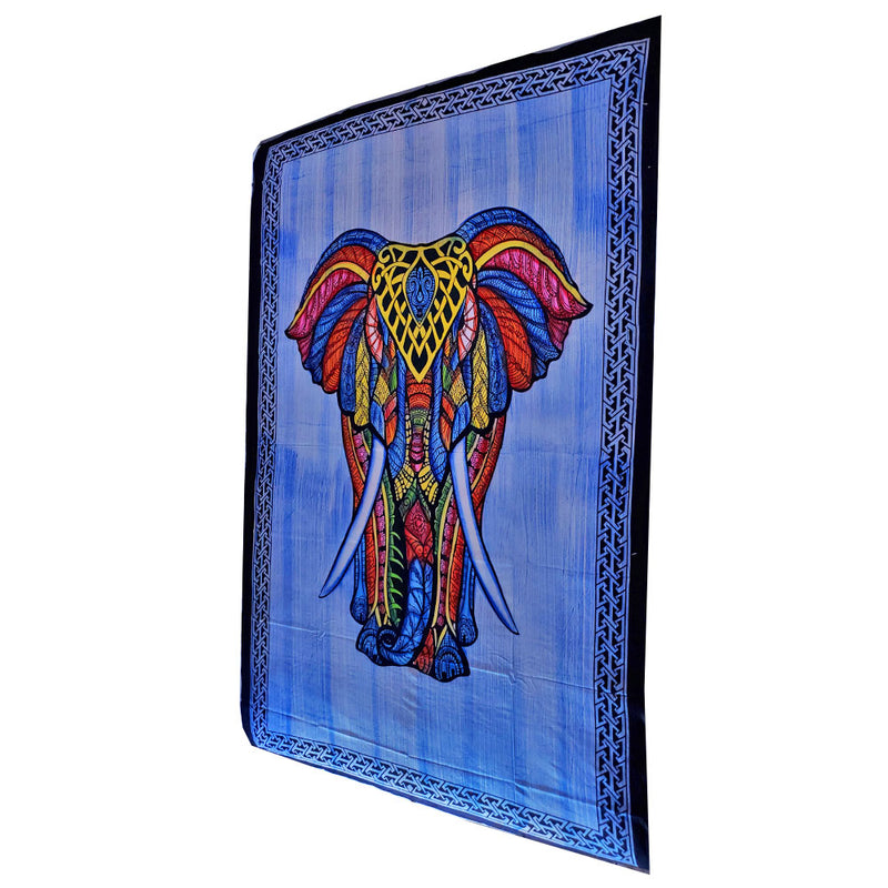Blue Indian Bohemian Elephant Brushstroke Art Tapestry Wall Hanging Decoration