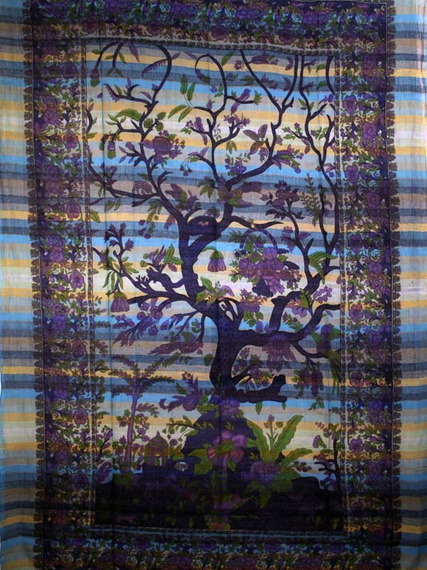 Blue Tree of Life Birds Art in Handloom Tapestry