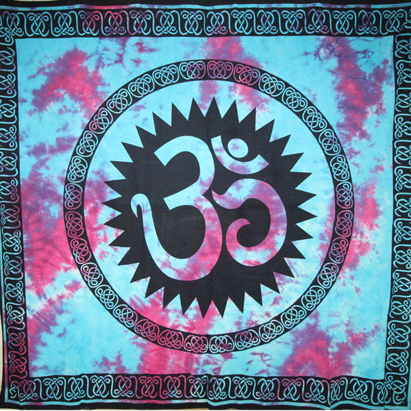 Blue & Purple Decorative Om Shanti Tie Dye Art Tapestry