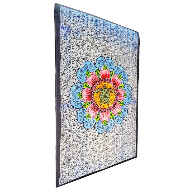 Blue Blooming Floral Design Turtle Tapestry Bohemian Wall Hanging Bedspread | Wild Lotus® | @wildlotusbrand