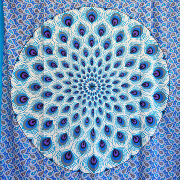 Blue Geometric Design Peacock Tapestry | Wild Lotus® | @wildlotusbrand