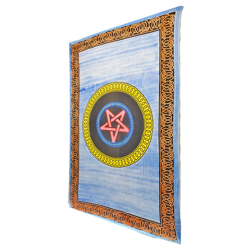 Blue Geometric Star Frame Brushstroke Pattern Tapestry Coverlet | Wild Lotus® | @wildlotusbrand