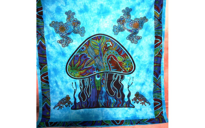 Blue Psychedelic Art Mushroom Garden Cotton Tapestry | Wild Lotus® | @wildlotusbrand