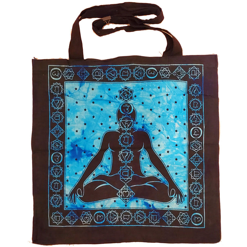 Blue Seven Chakras Avatar Meditation Tie Dye Market Tote Bag Canvas Graphic