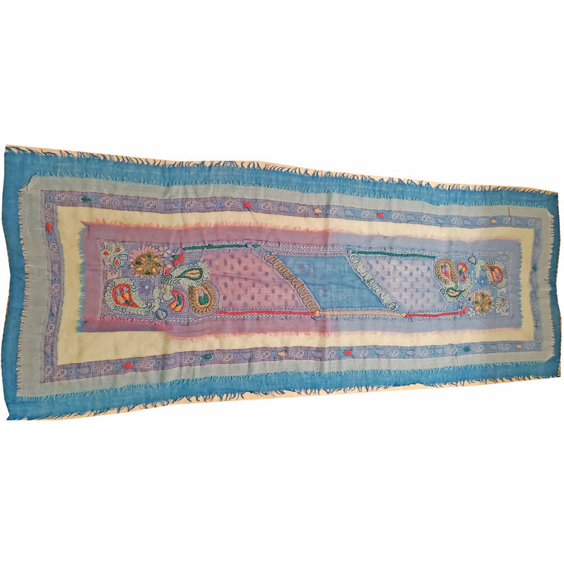 Blue Three Layered Handspun Design Embroidered Table Runner and Stole | Wild Lotus® | @wildlotusbrand