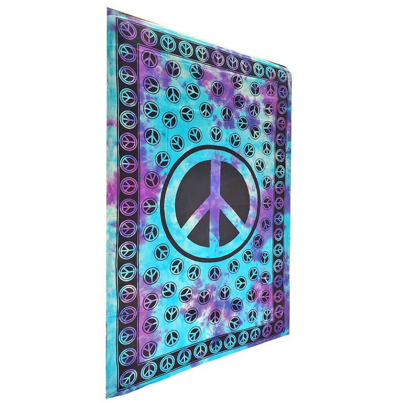 Blue Tie Dye Peace Sign Tapestry Wall Hanging Coverlet | Wild Lotus® | @wildlotusbrand