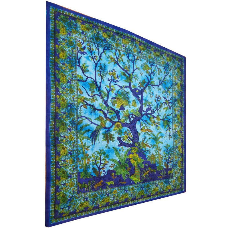 Blue Tree of Life Birds Tapestry Colorful Indian Wall Decor | @wildlotusbrand | Wild Lotus®