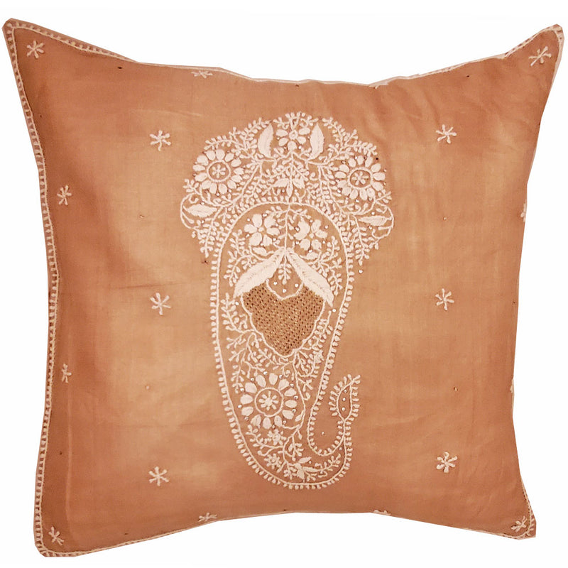 Brinda Embroidery Design Silk Fabric Cushion Cover Design Home Accent Furnishing - 16" x 16" | @wildlotusbrand | Wild Lotus®