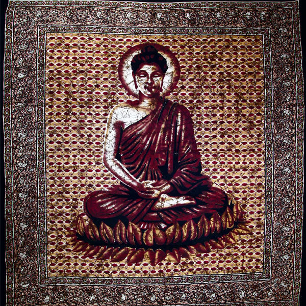 Brown Buddha In Meditation Batik Style Tapestry