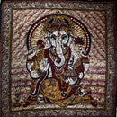 Brown Ganesha Holding Lotus Flower In Batik Style Tie Dye Tapestry
