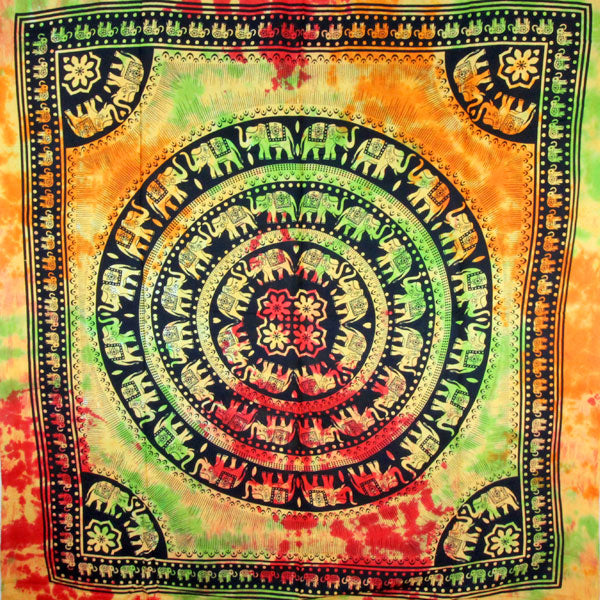 Celebration Of Elephants Rasta Mandala Tie Dye Tapestry