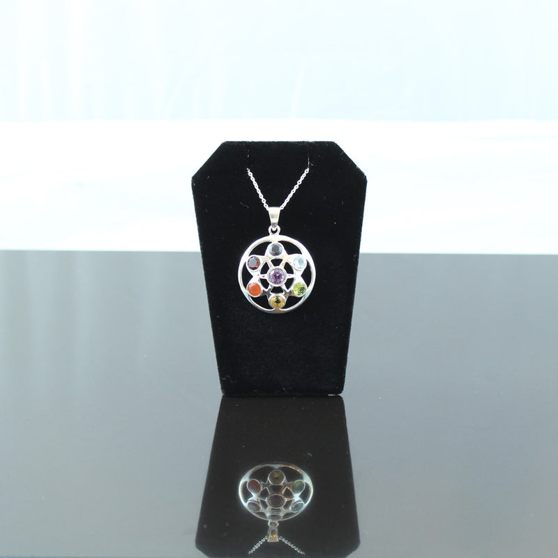 Mandala Seven Chakra Multi Gemstone Sterling Silver Pendant Necklace