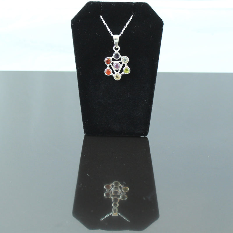 Flower Chakra Seven Chakra Multi Gemstone Sterling Silver Pendant Necklace