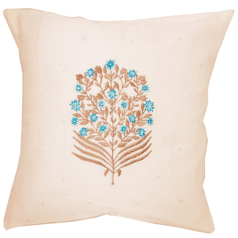 Chanderi Cotton Print Work Premium Silk Fabric Cushion Cover Design Home Accent Furnishing - 16" x 16" | Wild Lotus® | @wildlotusbrand