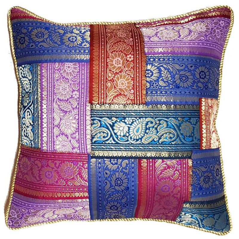 Blue Patchwork Jacquard Exclusive Silk Cushion Cover