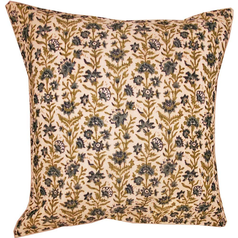 Floral Garden Cushion Cover Design Home Accent Chanderi Print Fabric Furnishing - 16" x 16" | Wild Lotus® | @wildlotusbrand