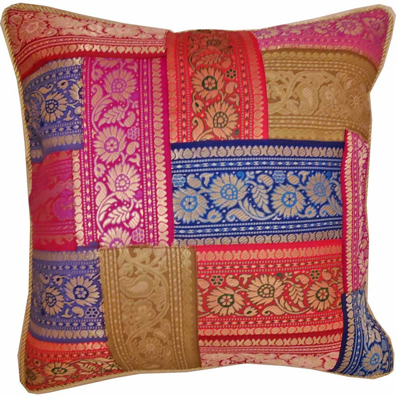 Red Patchwork Jacquard Exclusive Silk Cushion Cover | @wildlotusbrand | Wild Lotus®