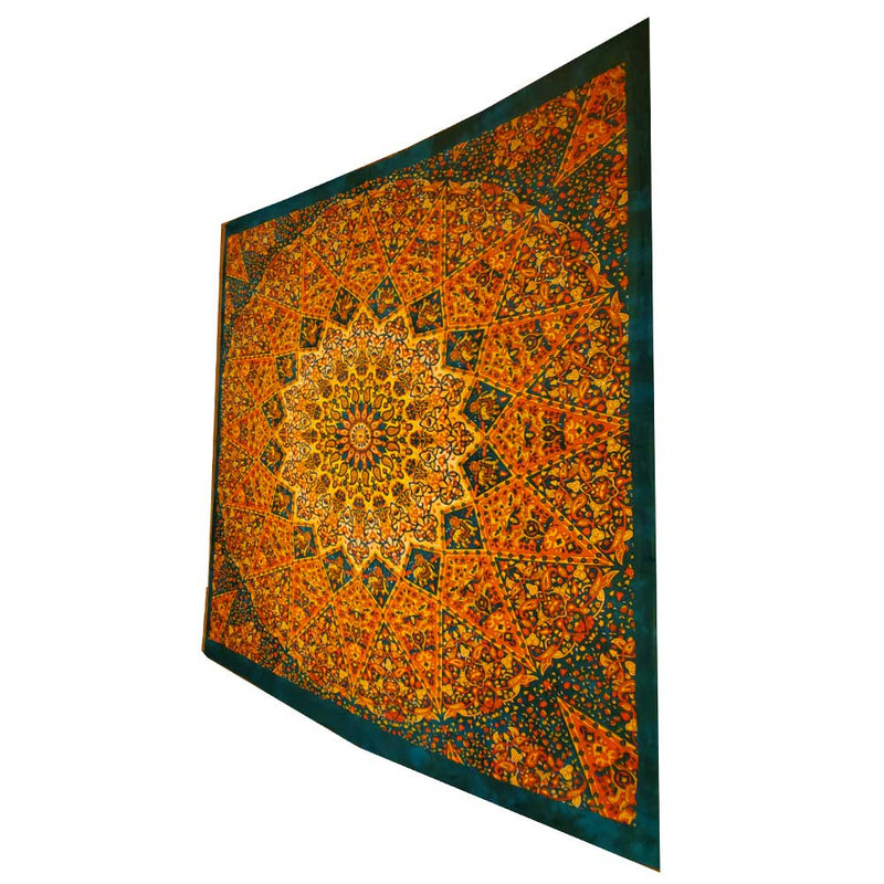 Green Chakra Star Sign Indian Elephant Mandala Full Size Wall Tapestry Hanging | Wild Lotus®