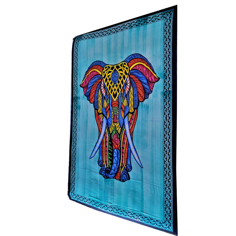 Green Indian Bohemian Elephant Brushstroke Art Tapestry Wall Hanging Decoration | Wild Lotus®