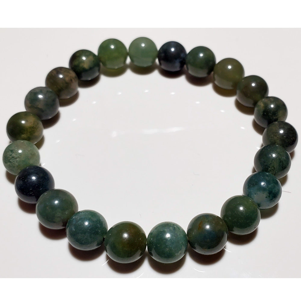 8mm Green Moss Agate Beaded Elastic Stretch Bracelet | Wild Lotus® | @wildlotusbrand