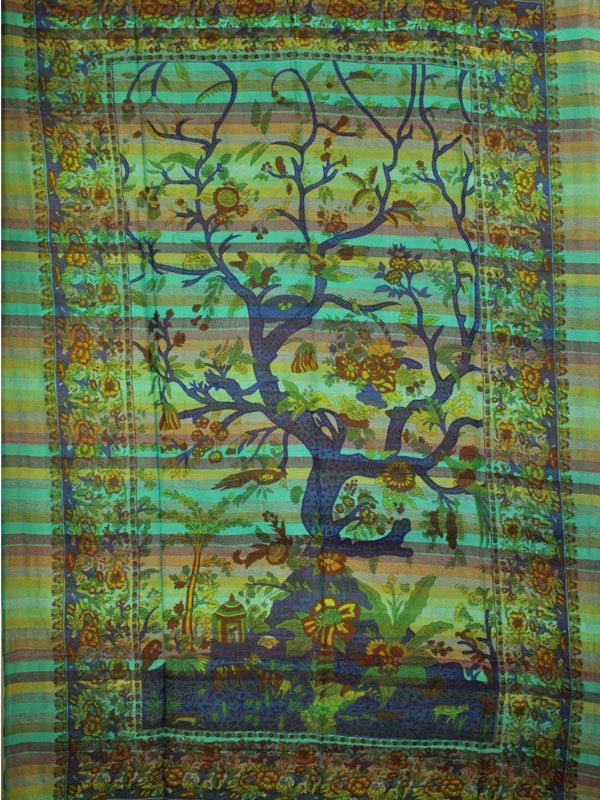 Green Tree of Life Birds Art in Hand-loom Tapestry