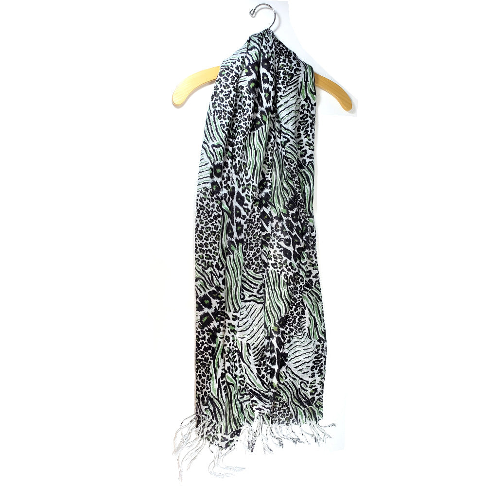 Green Animal Print Cotton Fabric Stole Pattern