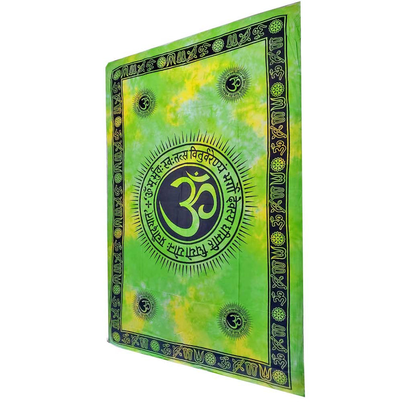 Green Aum Shanti Yoga Brushstroke Art Tie Dye Geometric Wall Tapestry | Wild Lotus® | @wildlotusbrand