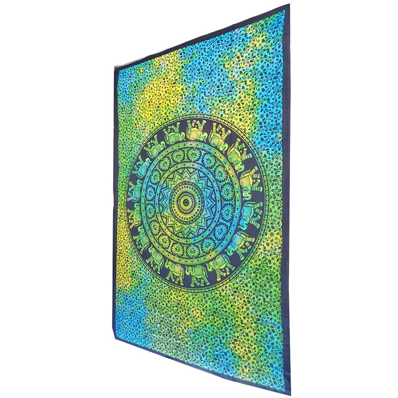 Green Chakra Star Elephant Mandala Tie Dye Tapestry | Wild Lotus®