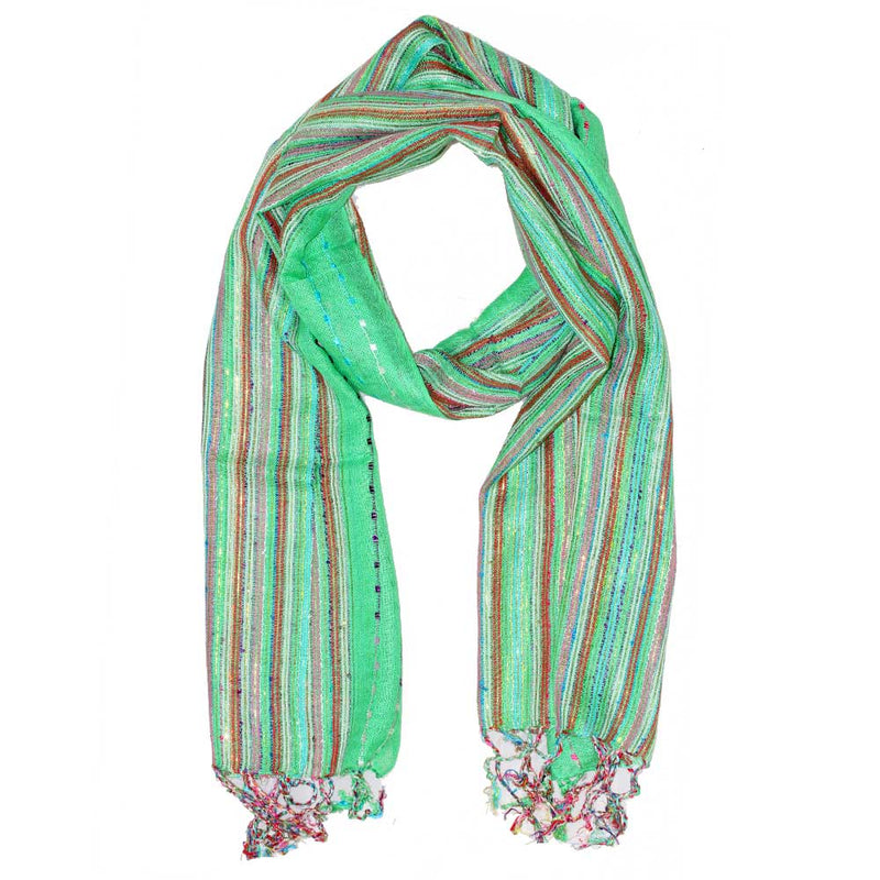 Green Cotton Lurex Shimmering Stripes Scarf | Wild Lotus® | @wildlotusbrand