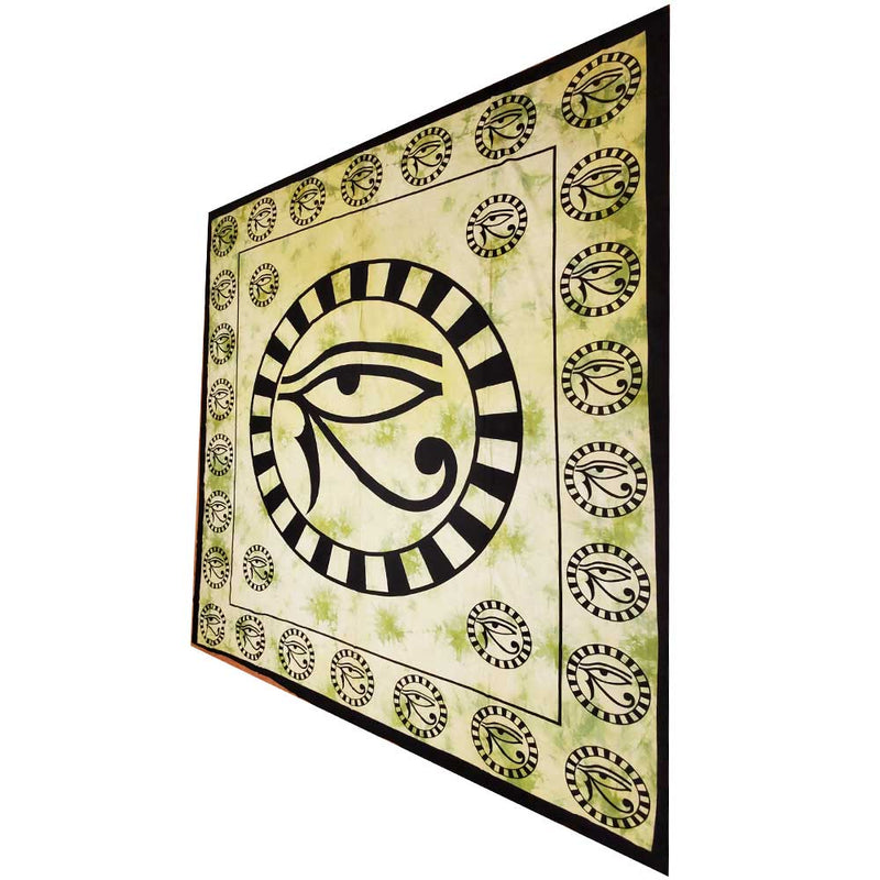 Green Left Eye of Horus Symbol Cotton Tapestry Wall Hanging | Wild Lotus®