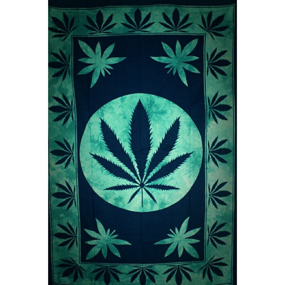 Green Marijuana Leaf Framed Art Twin Size Bed Design Tapestry Wall Hanging | @wildlotusbrand | Wild Lotus®