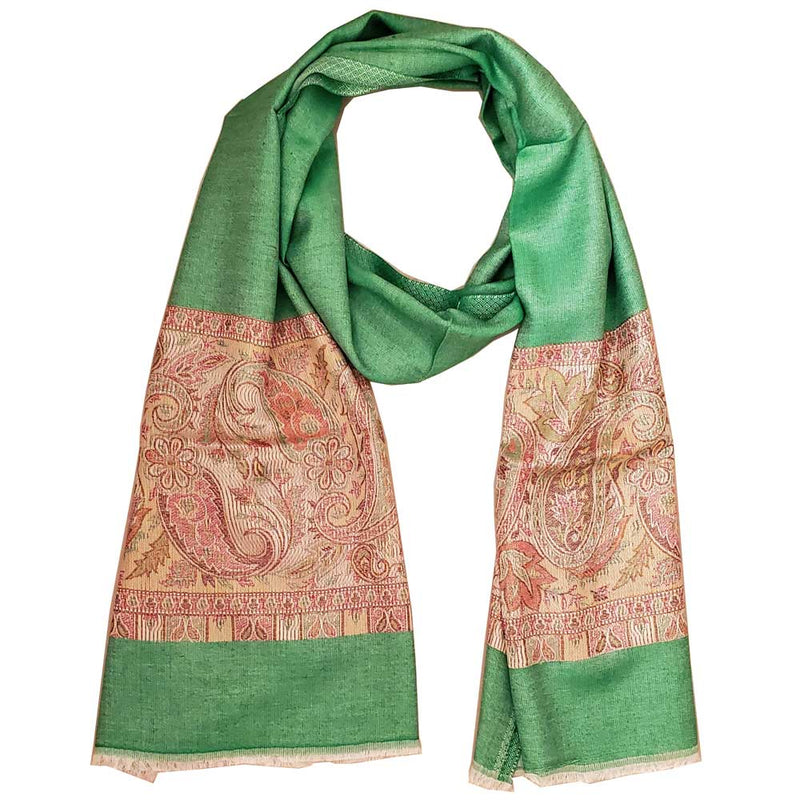 Green Reversible Faux Pashmina Fabric Silk Rayon Blend Paisley Design Image Scarf Shawl | Wild Lotus® | @wildlotusbrand