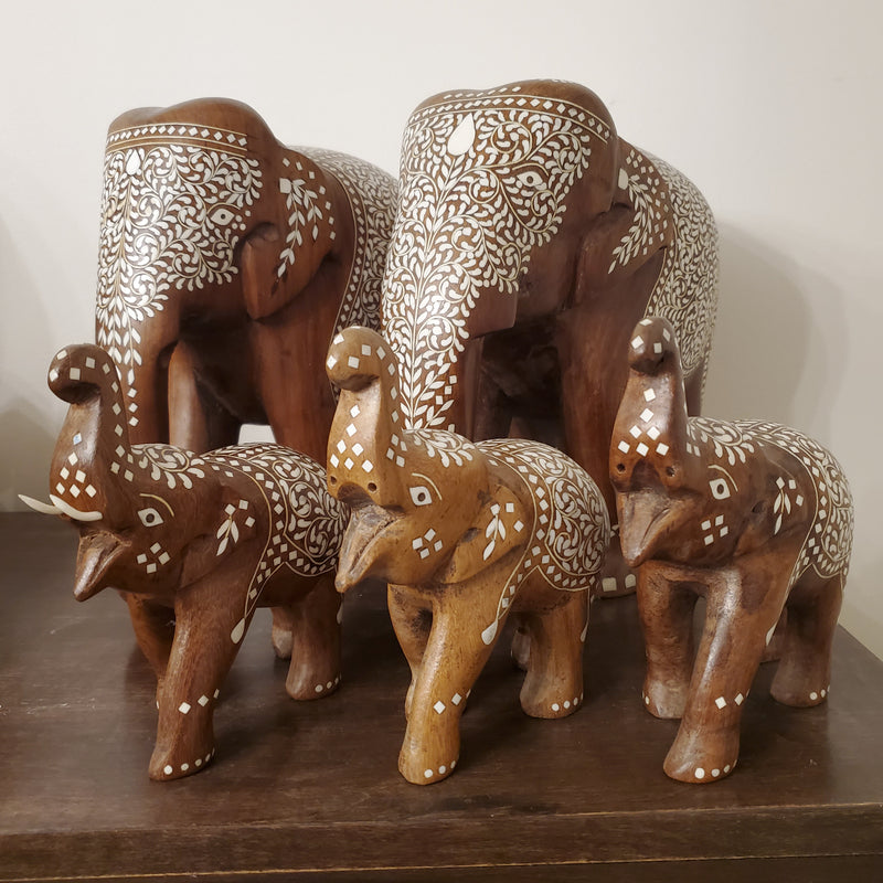 Hand Carved Wooden Indian Elephant Statue with Resin Inlay Decoration | Wild Lotus | @giftshopwpb