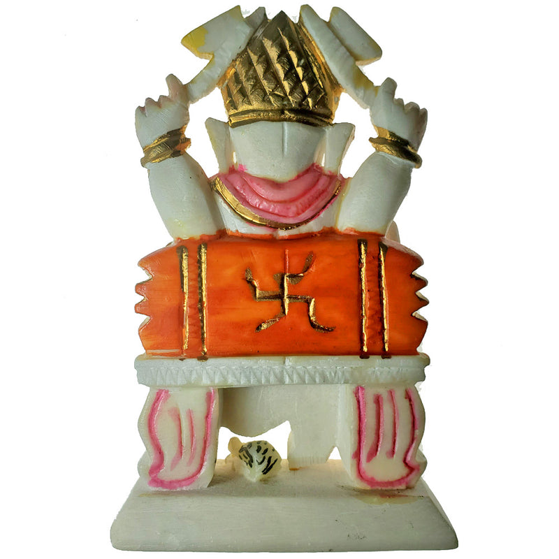 Hand Painted White Marble Texture Ganesha Statue Sculpture(2)