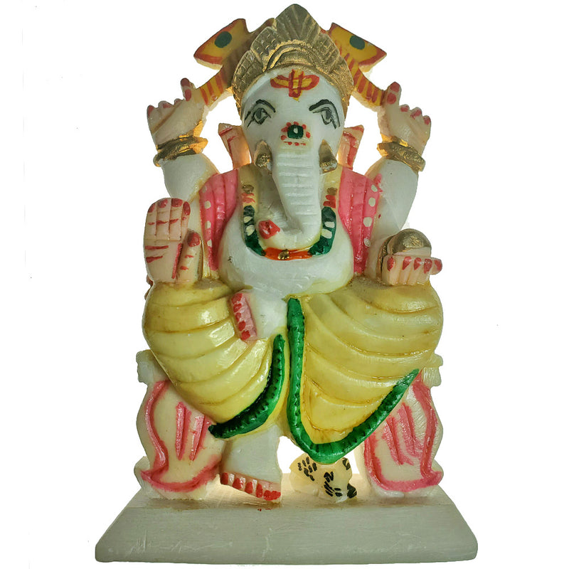 Hand Painted White Marble Texture Ganesha Statue Sculpture