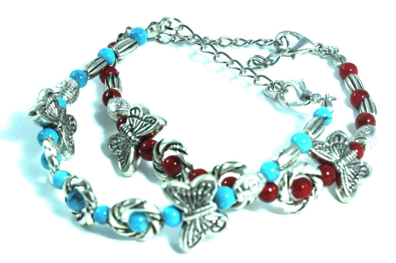 Red & Turquoise Breezy Butterfly Charm Bracelet
