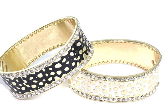 Black & White Leopard Design Hinged Cuff Bangles
