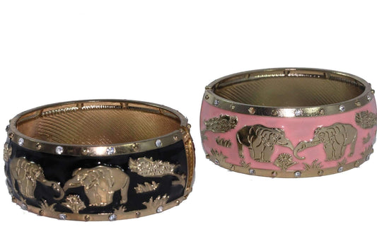 Light Pink & Black Grazing Elephants Cuff Bangle